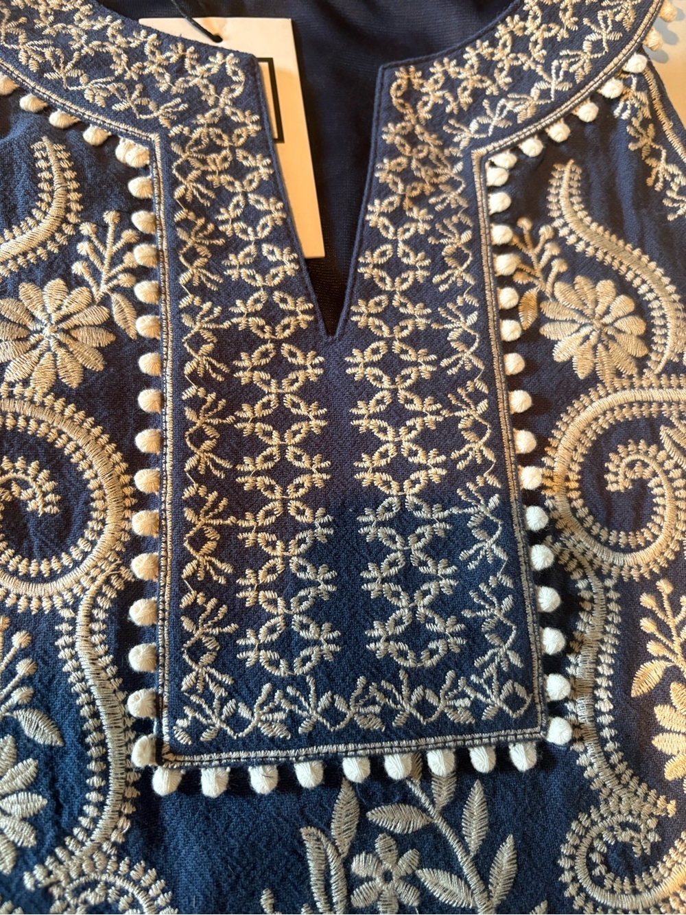THML Navy Blue Embroidered Tunic with Cream Stitching - Picture 3 of 12